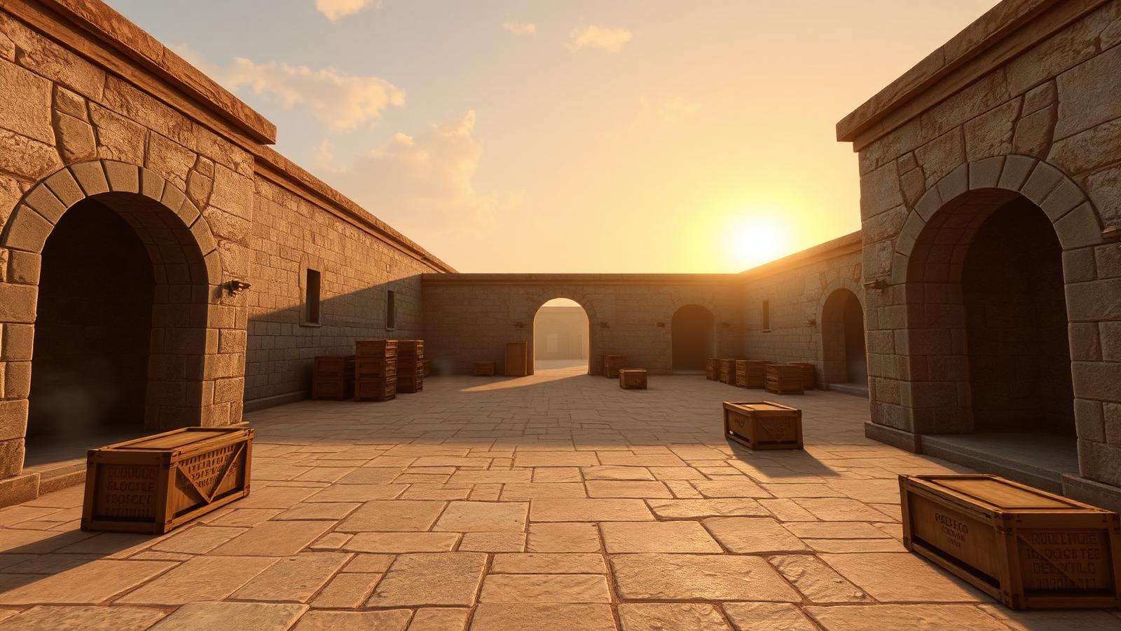 Counter-Strike 2 inspired scenic tactical courtyard